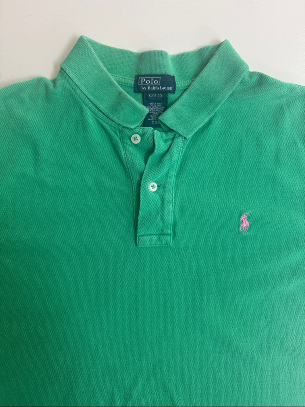 Polo by Ralph Lauren Green Polo with Pink Pony Embroidery